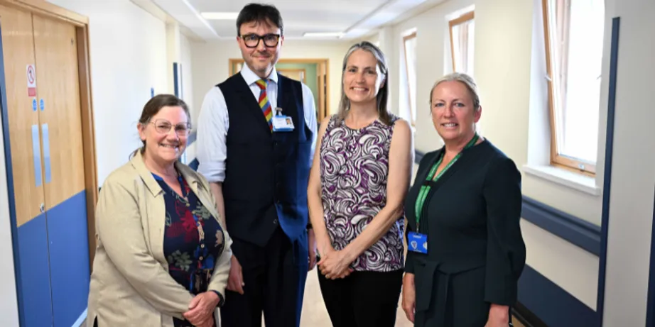 Associate Pro-Vice-Chancellor (Health), Professor Charlotte Clarke, CDDFT Chairman Professor Richard Scothon, Chancellor Dr Fiona Hill, CDDFT Chief Executive Sue Jacques