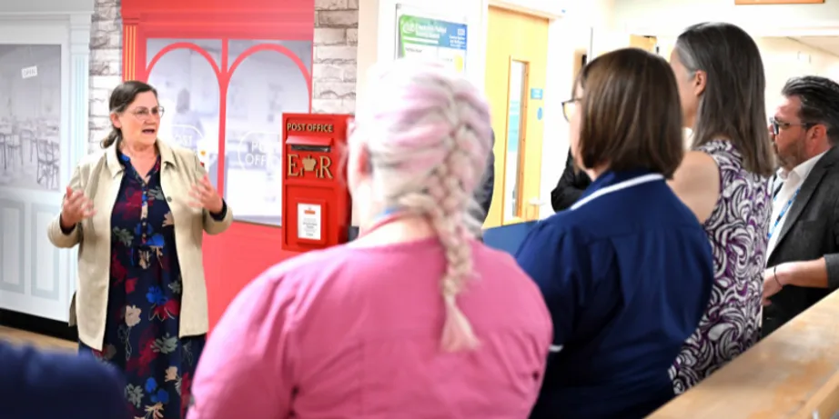 Associate Pro-Vice Chancellor Professor Charlotte Clarke speaking to Frailty Ward staff at Bishop Auckland Hospital