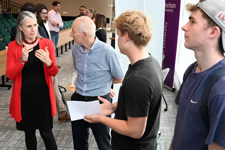 Dr Fiona Hill talking to Gosforth Academy students