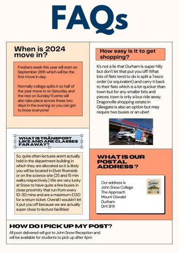 A page of FAQ's and answers for John Snow College