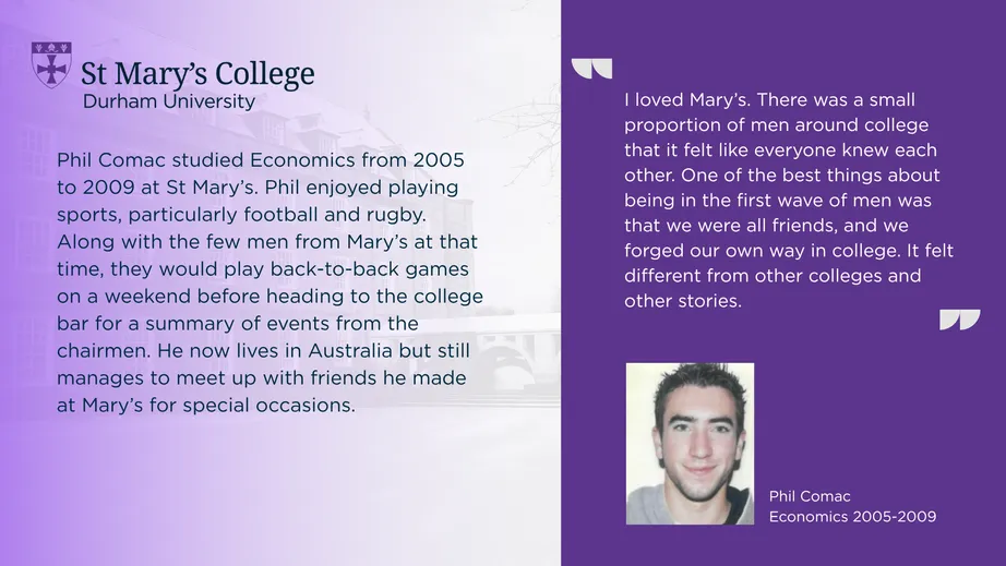 Text and Quotation with passport photo of Phil Comac