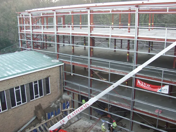 Image of the initially constructed frame of the original Ogden Centre, circa 2001