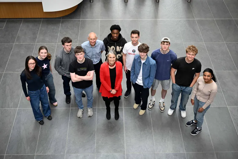 Dr Fiona Hill joined by students including those from Gosforth Academy