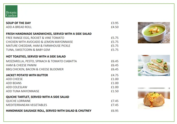 Botanic Garden Menu 1 Sandwiches
