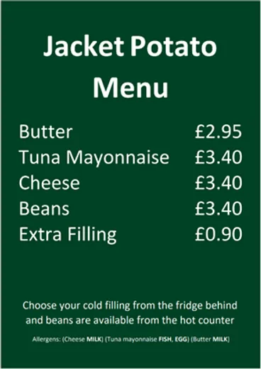 Calman Café Jacket Potato Menu