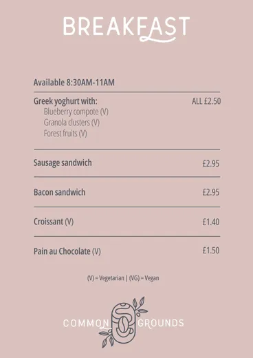 Common Grounds Breakfast Menu