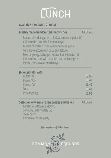 Common Grounds Lunch Menu