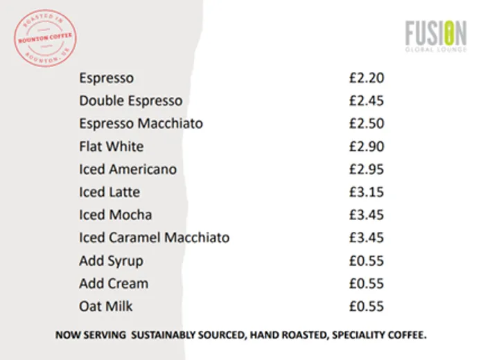 Fusion Coffee Menu 2