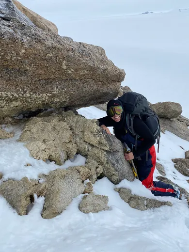ANTSIE researcher Ellie Honan sub-sampling snow petrel stomach-oil deposits. Credit: Steph Prince