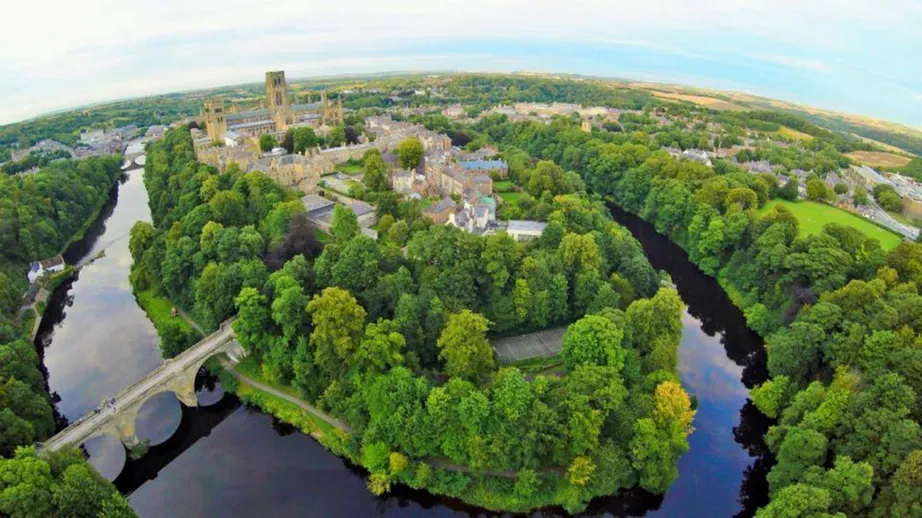 Arial view of Durham Cathedral and the River Weir
