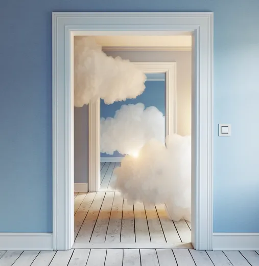 Open doorways with clouds
