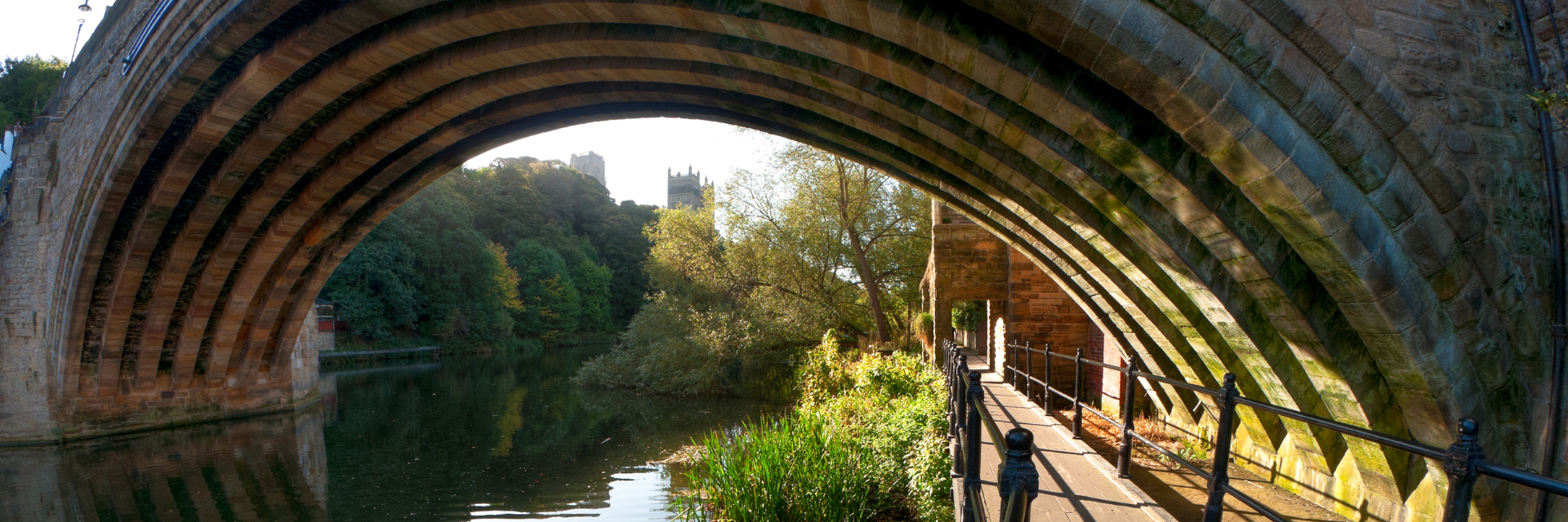 View under a bridge in Durham along River Wear