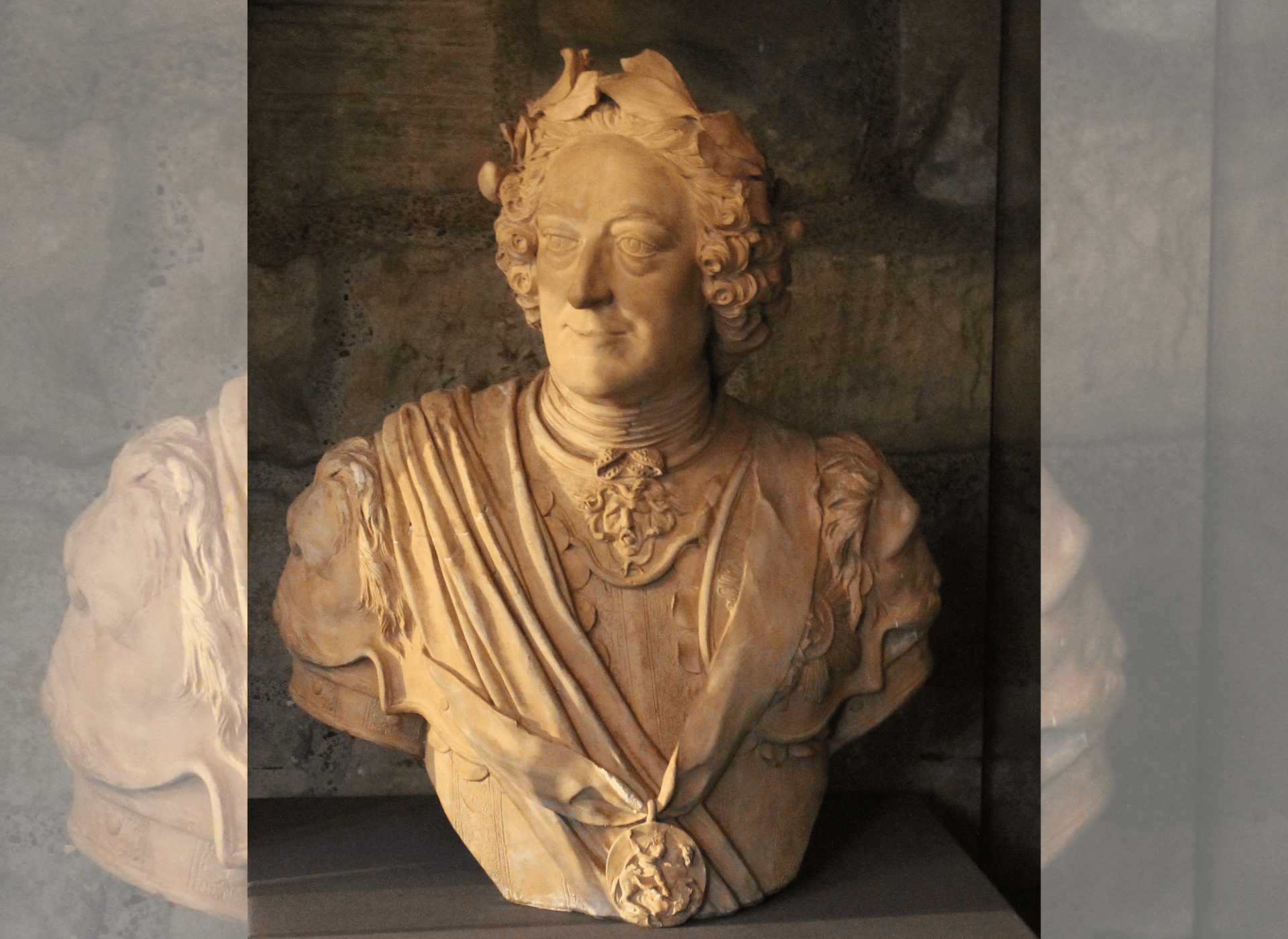 An 18th century terracotta bust of King George II by John Rysbrack.