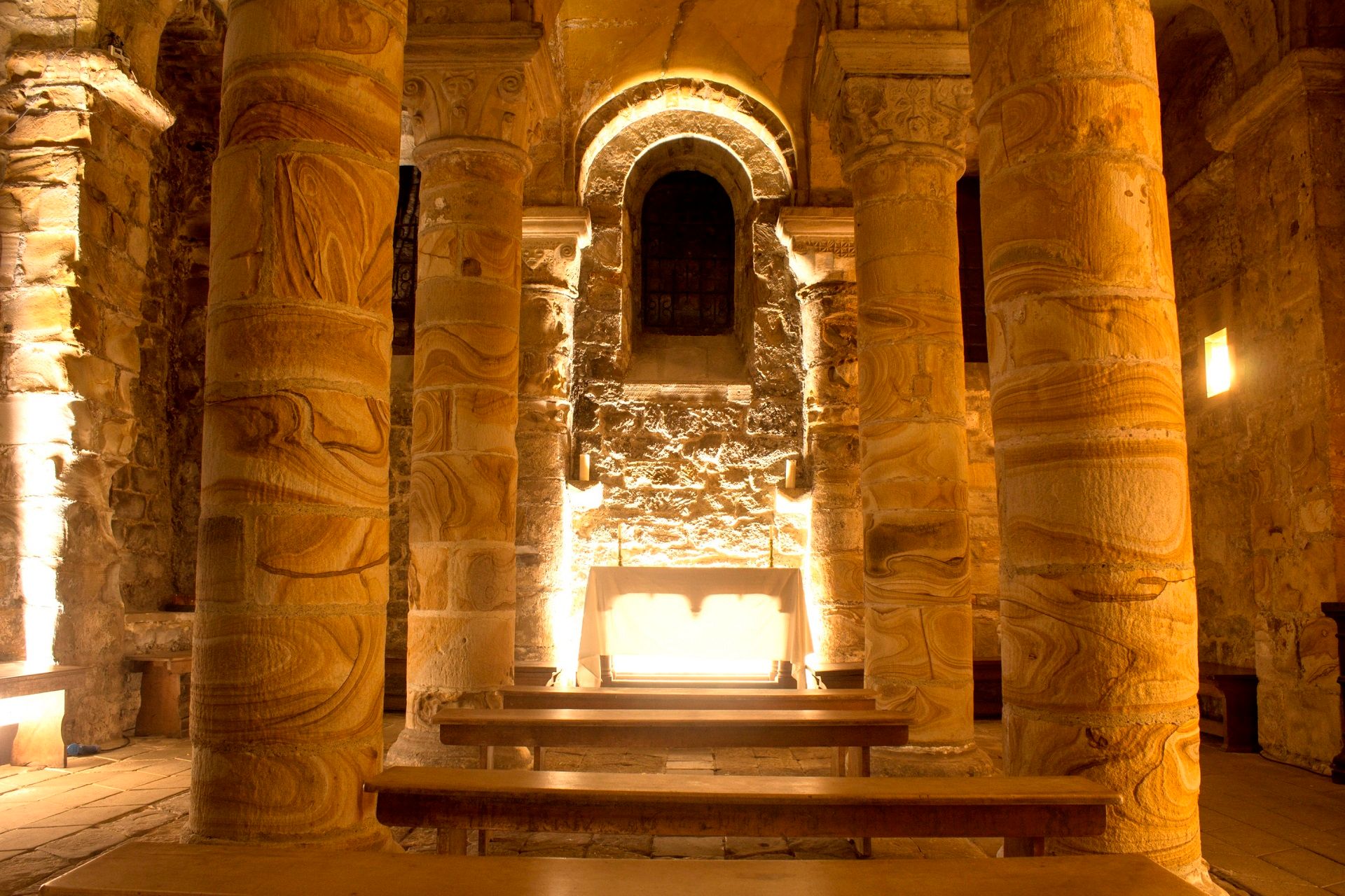 The Norman Chapel, looking east through the columns.