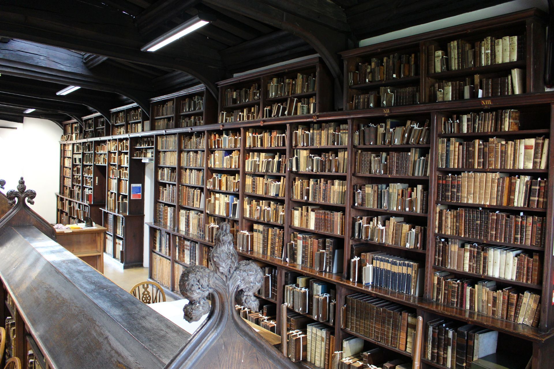 View of the bookshelves in the Routh Library in the Exchequer Building.