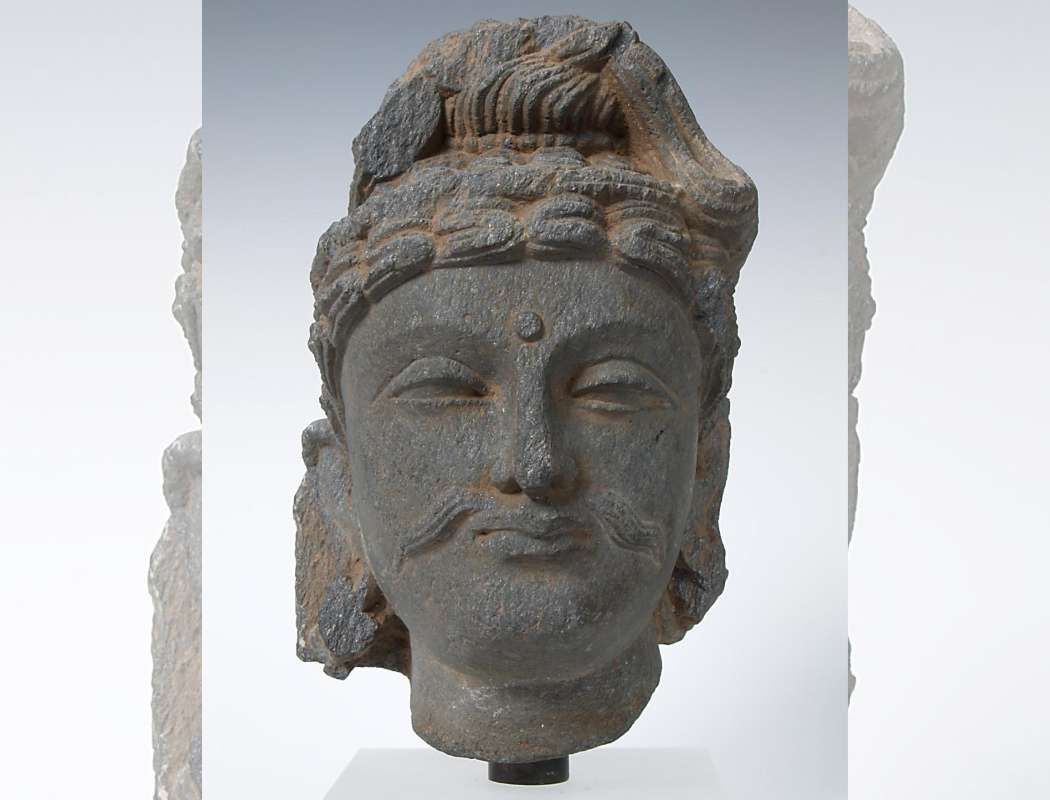 Schist stone Bodhisattva head from Gandhara, 100-399 CE