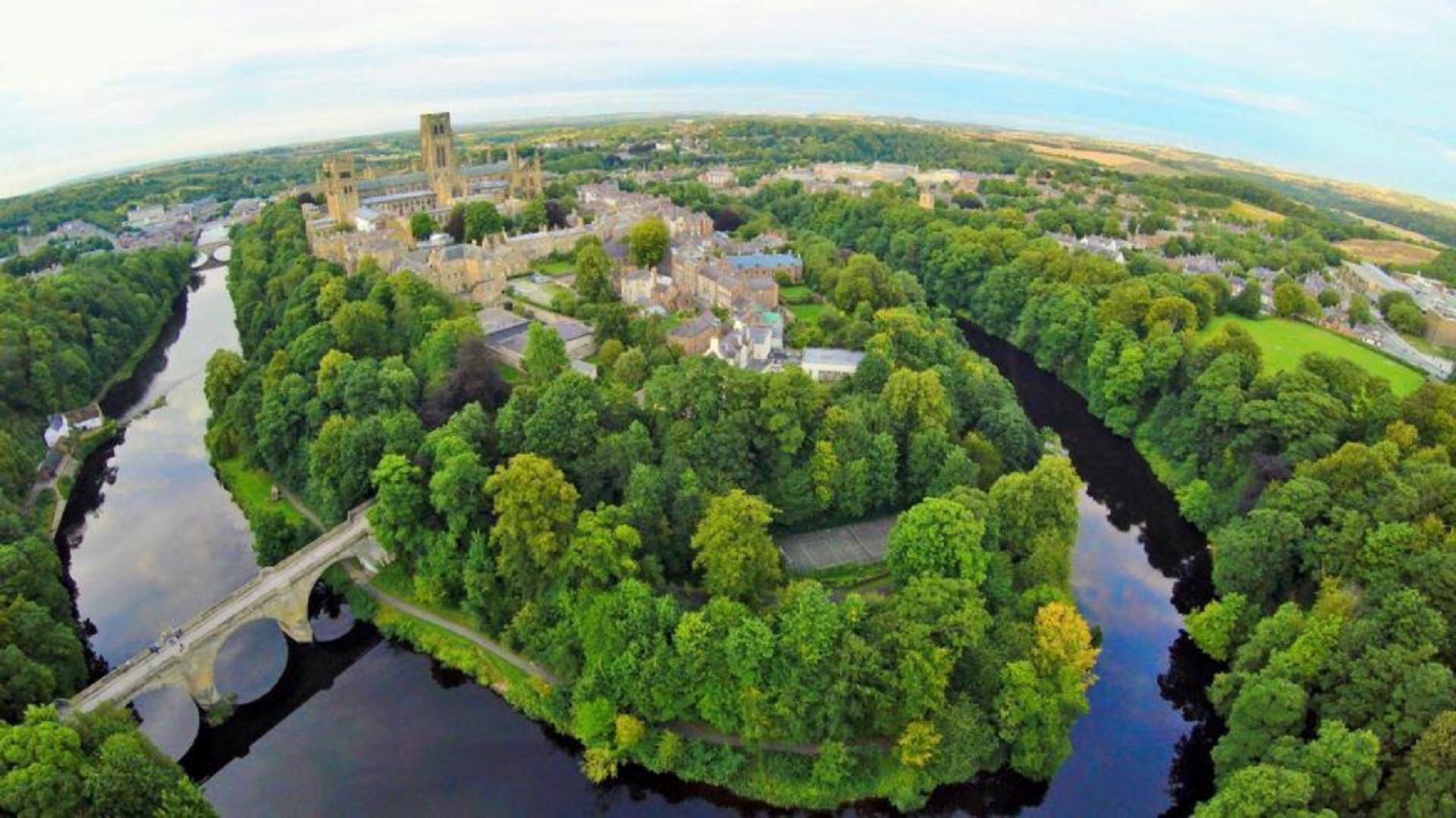 Aerial View of Palace Green, Durham Castle, and Durham Cathedral