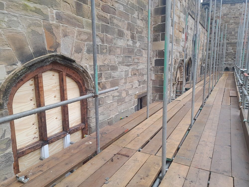 A window at the Norman Chapel that is being repaired as part of the conservation project