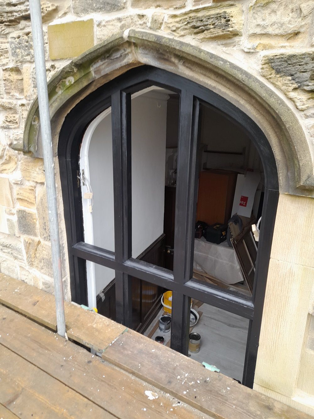 A window at the Norman Chapel that is being repaired as part of the conservation project