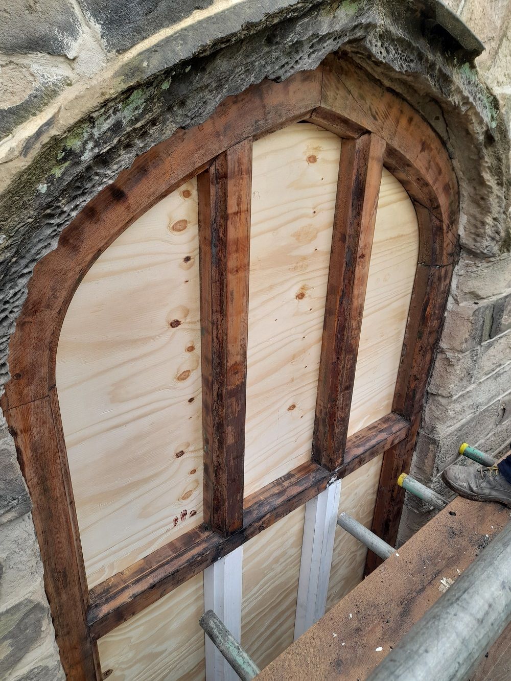 A window at the Norman Chapel that is being repaired as part of the conservation project