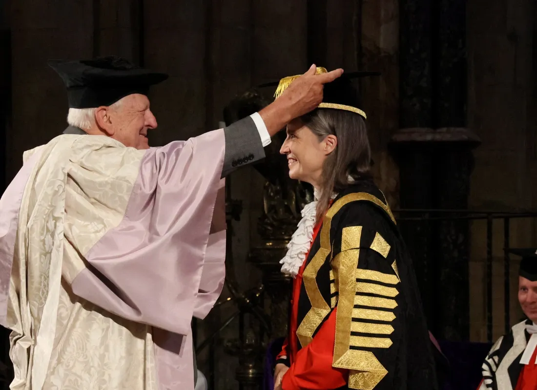 Chancellor Dr Fiona Hill and outgoing Chancellor Sir Thomas Allen during the official Installation Ceremony
