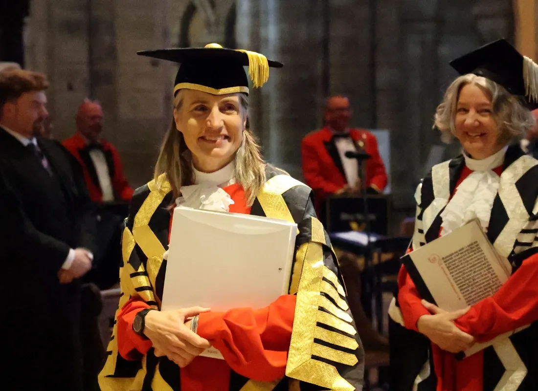 Chancellor Dr Fiona Hill and Vice-Chancellor Professor Karen O’Brien processing out following completion of the Installation Ceremony