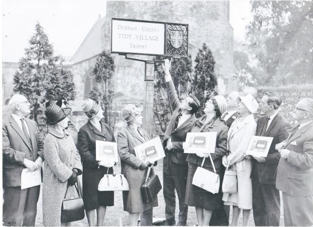Sir Harry unveils The Northern Echo Tidy Village Trophy, won by Sedgefield in October 1964