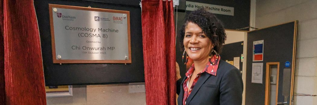 Chi Onwurah MP unveils a plaque marking the opening of the COSMA 8 supercomputer