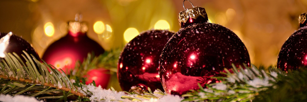 A close up of Christmas baubles