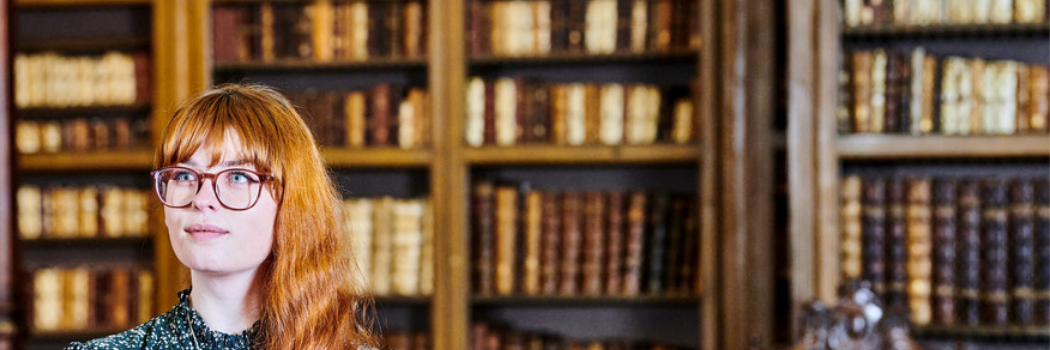 A student in Cousins Library