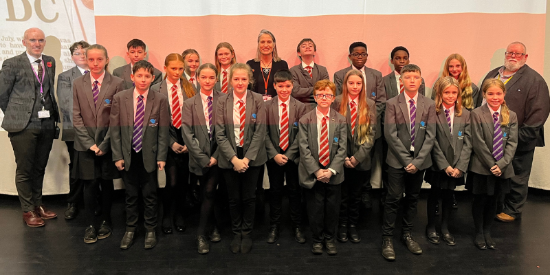 Fiona Hill with North Durham Academy pupils