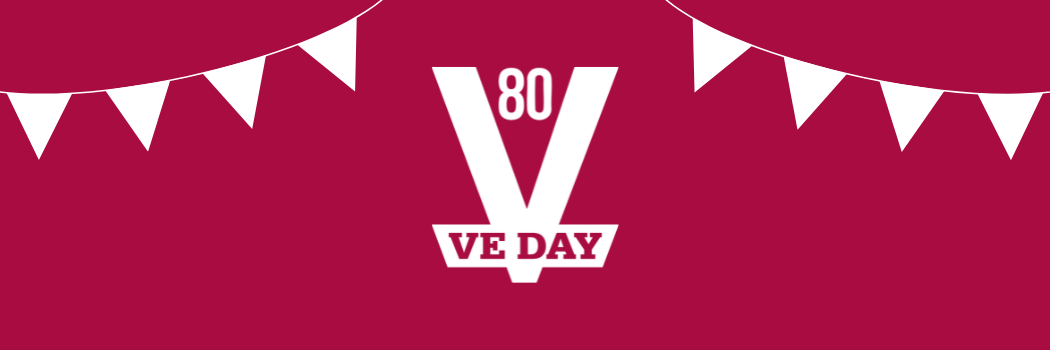 A large white letter V with the number 80 in the invert on a red background