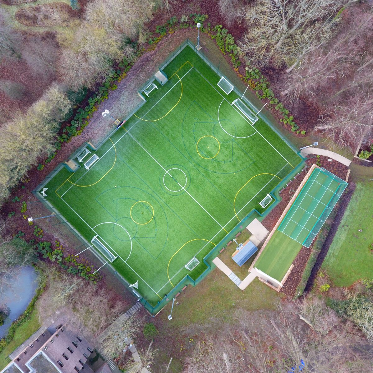 Aerial view of outdoor sports pitch
