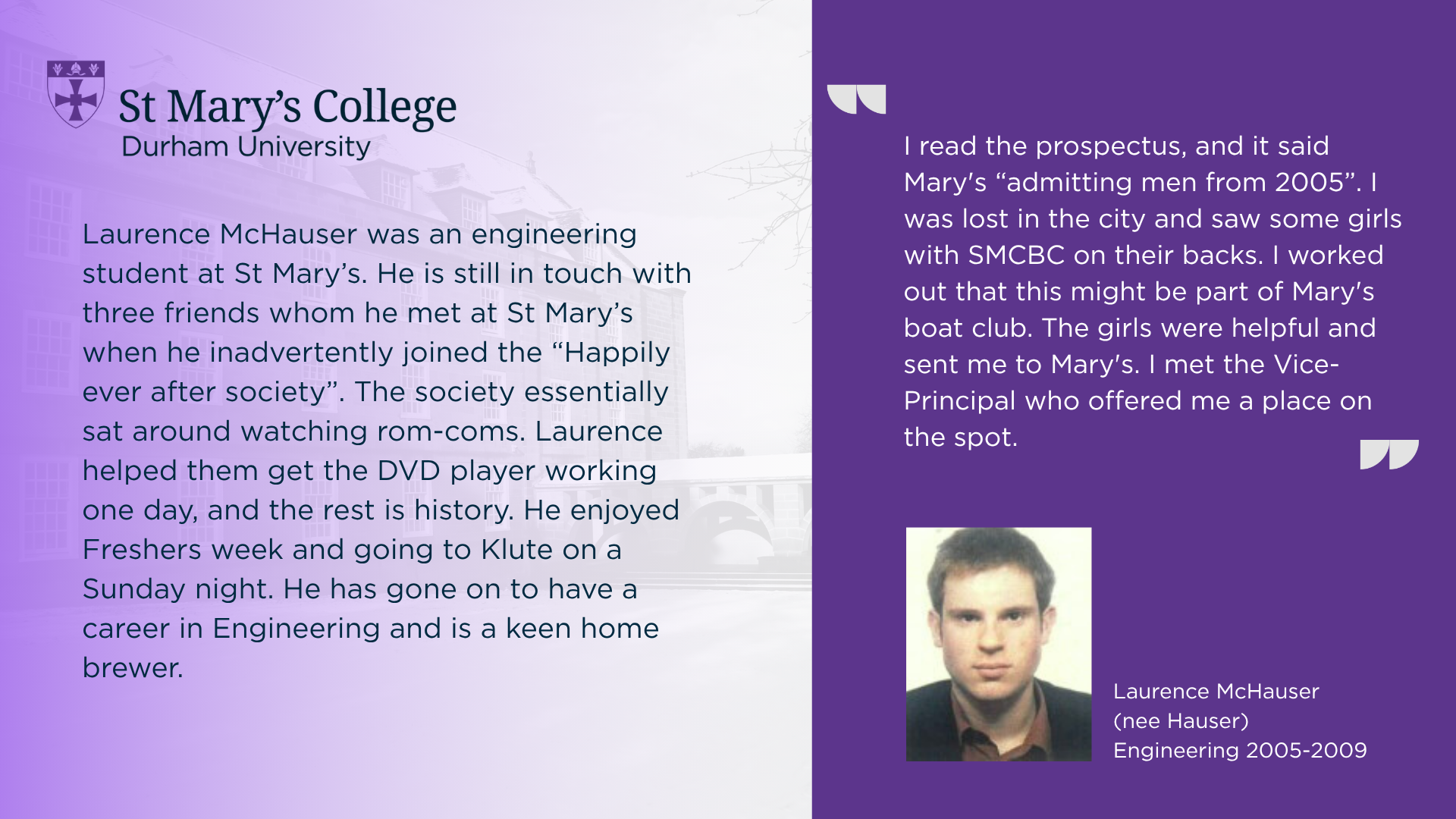 Text and quote from Laurence McHauser with passport image