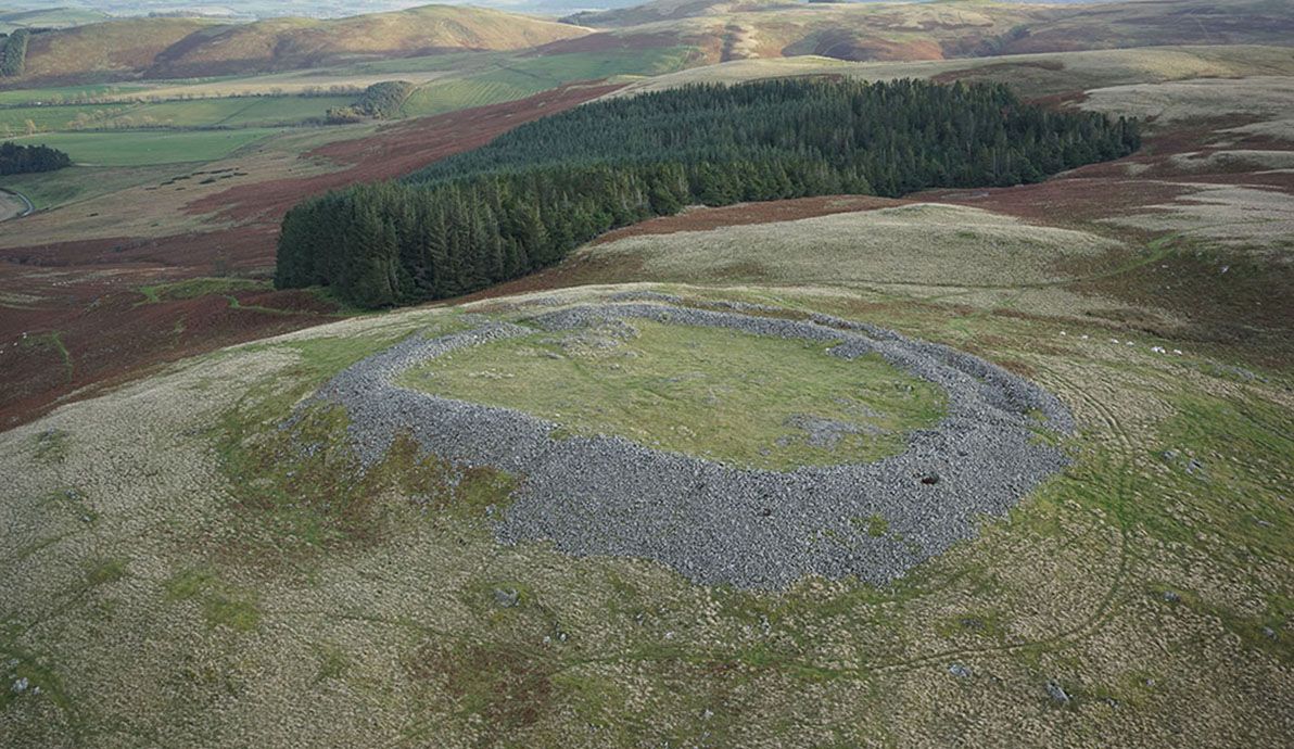 Aerial image of a hillfort taken by a drone