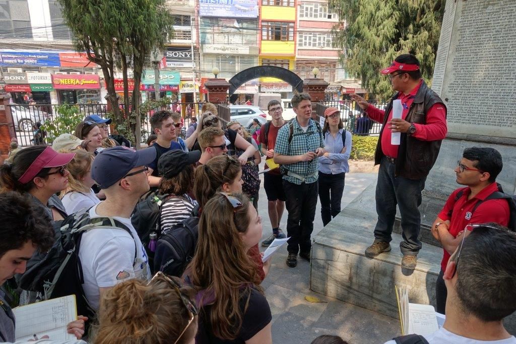 Students on the NSET earthquake safety walk, Kathmandu, Nepal, March 2019