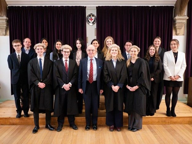 Sir James Goss with the finalists, Professor Barend Van Leeuwen, Associate Professor Gemma Davies and the Durham University Bar Society Executive Team