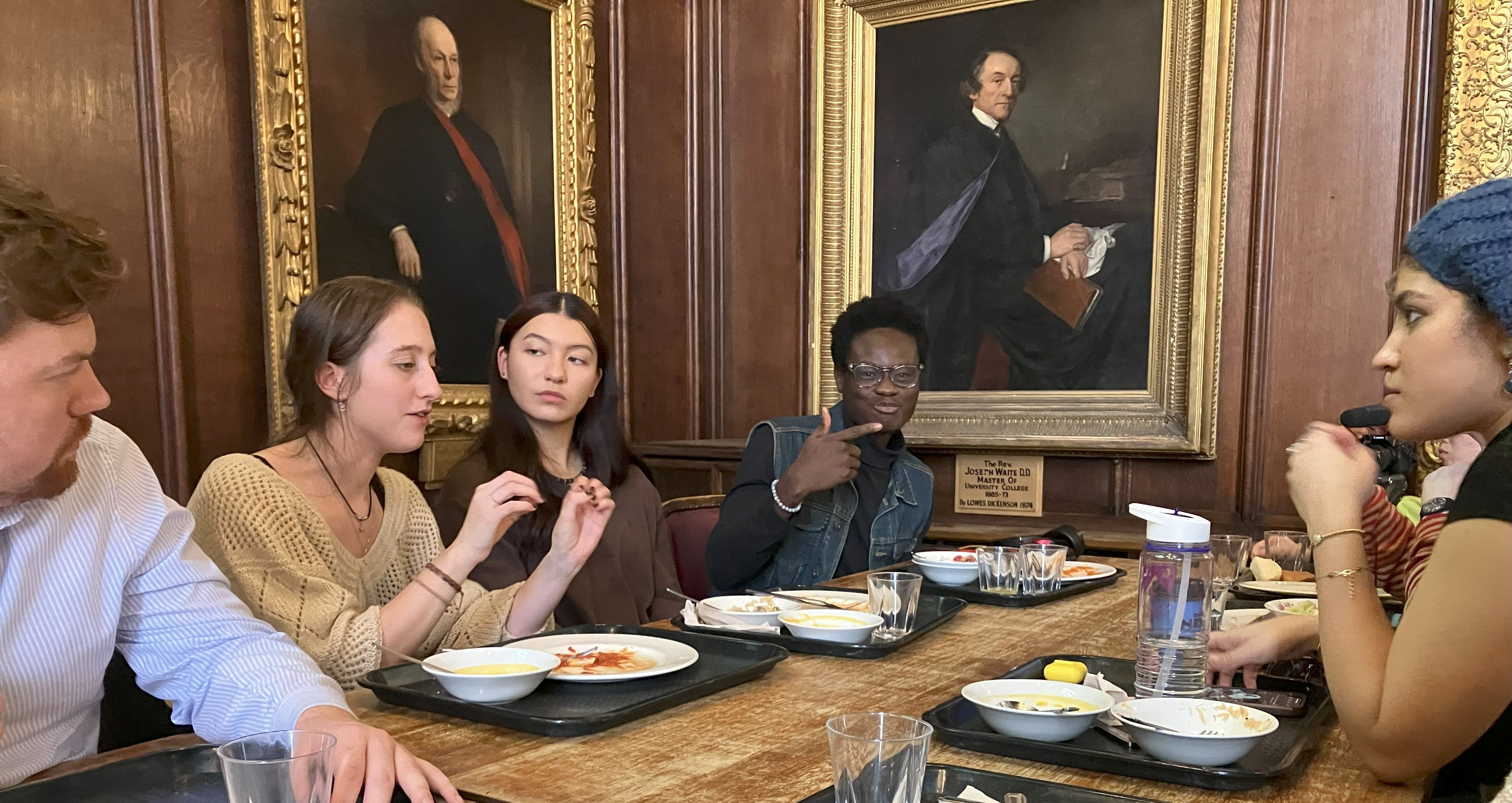 Meeting with the ‘Music Team’ over lunch at Castle Great Hall:   Lewis Wilkinson (Music Durham), Brooke Christiansen (president DUPO), Aysha Kojima (composer), Hannah Foster (Music editor Indigo), Michael Kohn (conductor DUPO) and others.