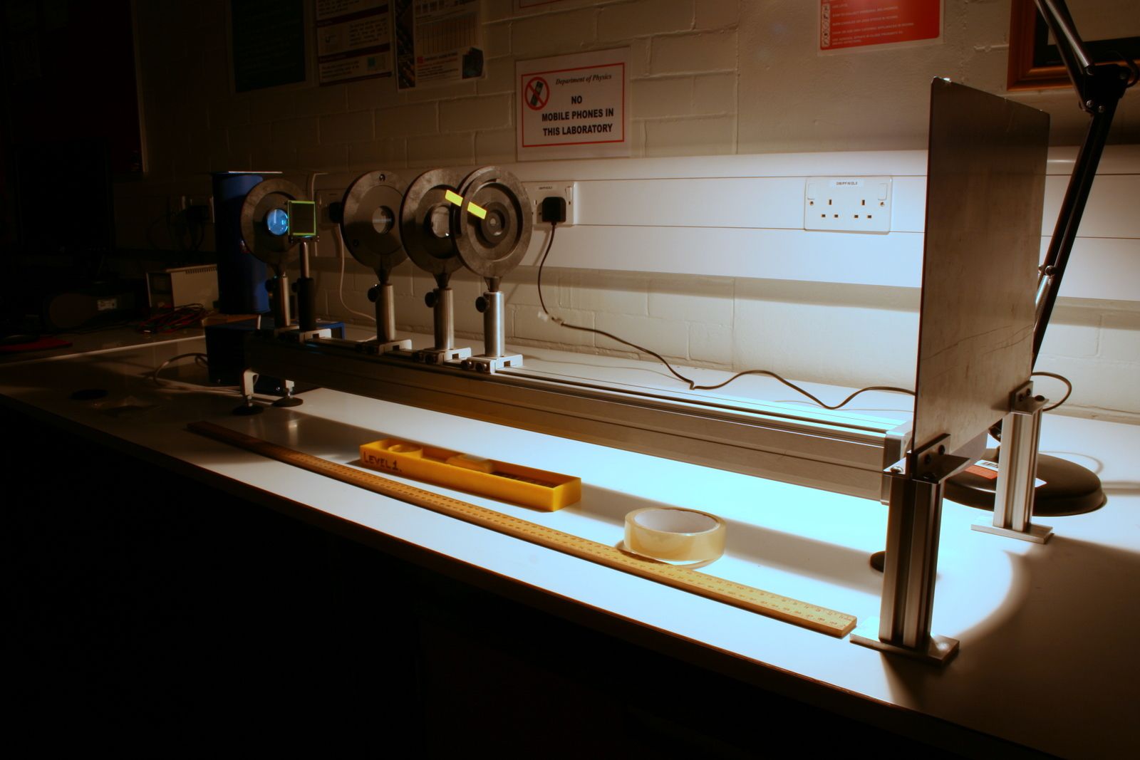 Equipment set up on an optical bench