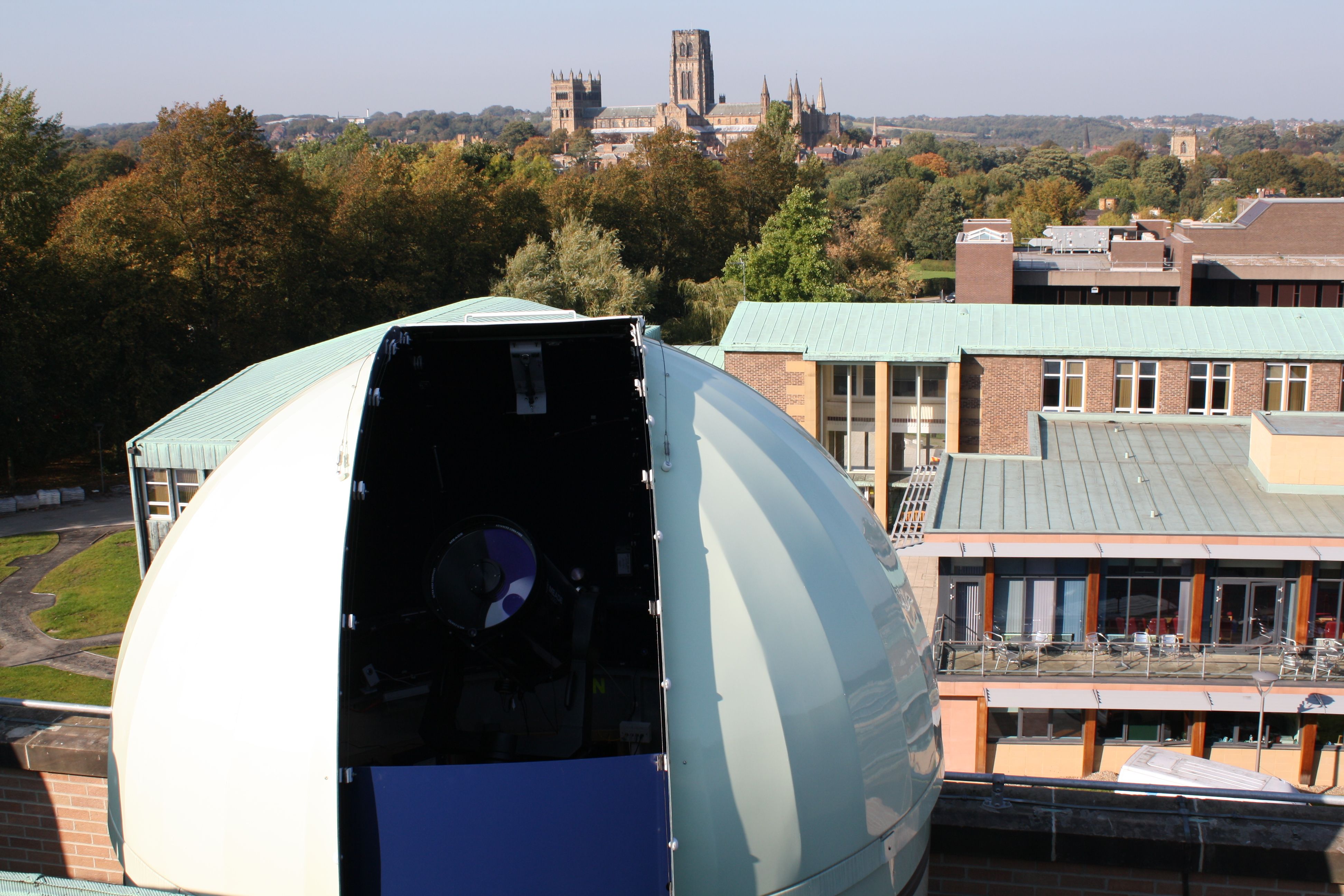 Telescope with view of Durham Cathedral beyond