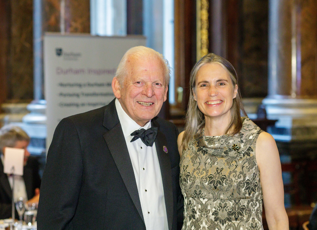 Dr Fiona Hill with Sir Thomas Allen posing for a photo at the Chancellors Circle evening in 2023