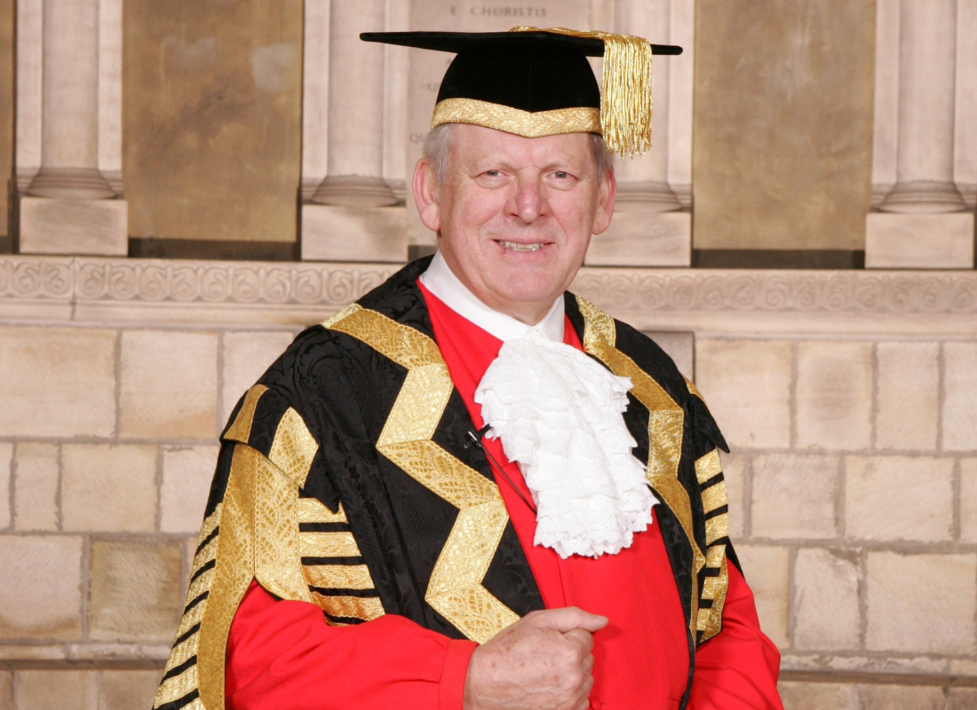 Profile picture of Sir Thomas Allen in ceremonial robes during a congregation celebration at Durham University