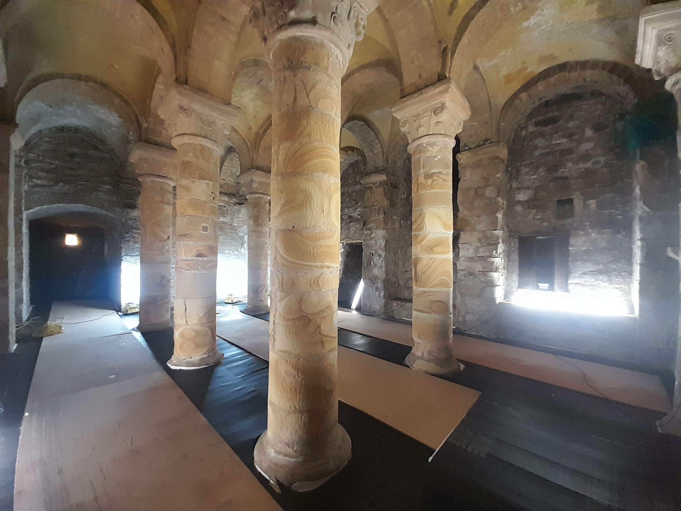 Protective flooring in place for the duration of the restoration work in the Norman Chapel