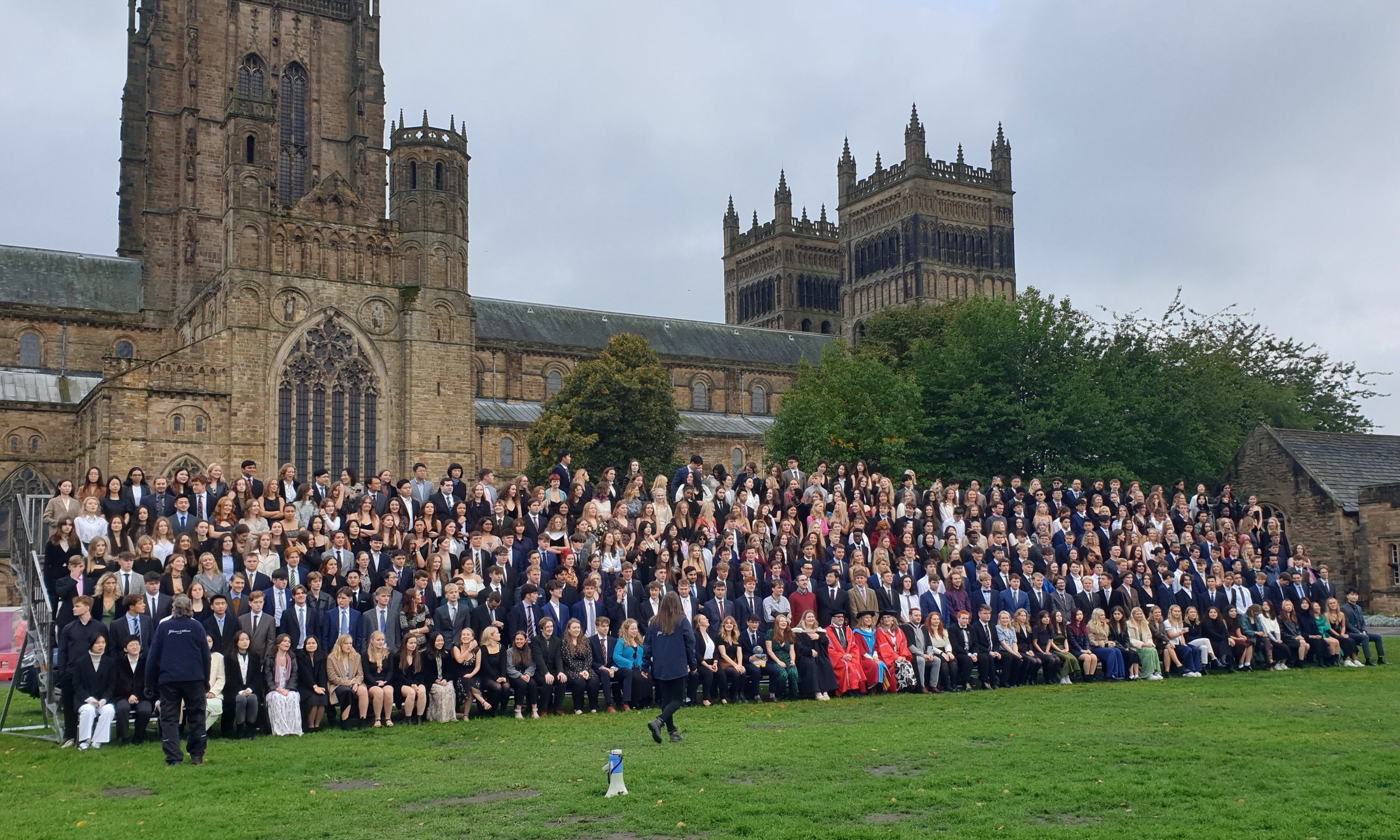 St Cuthbert's Society posing outside the Cathedral during Matriculation 2022