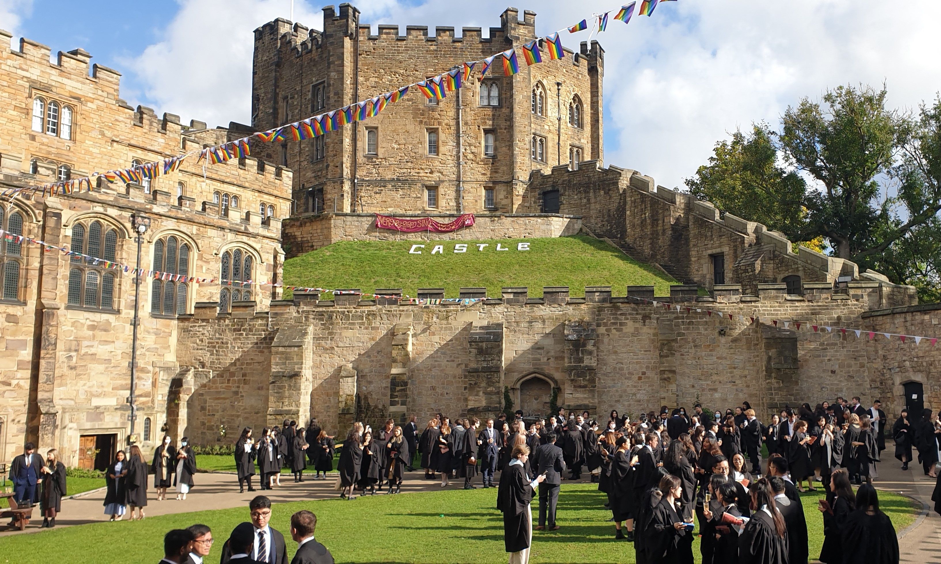 University College students celebrating in Castle Courtyard during Matriculation 2022