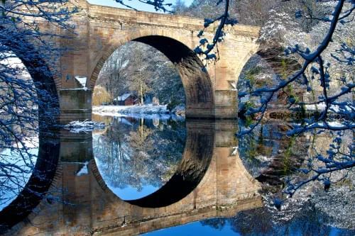 Prebends Bridge in a snowy, wintery Durham