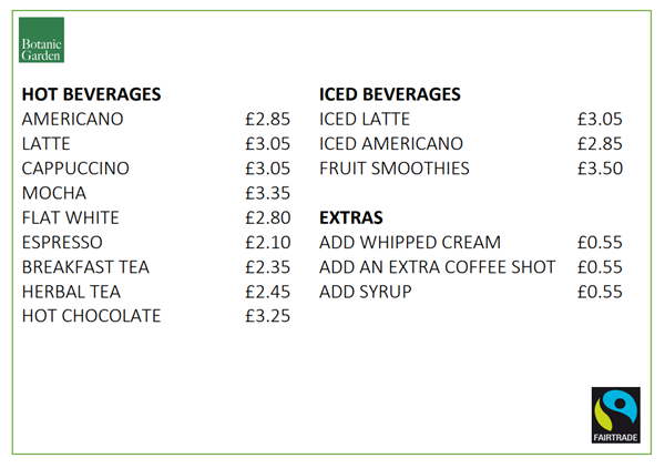 Botanic Garden Menu 3 Hot Drinks