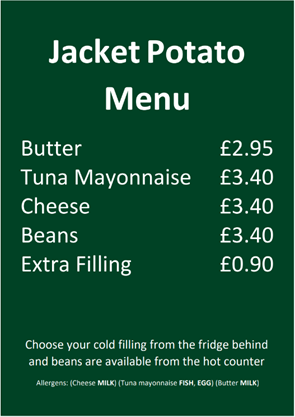 Calman Café Jacket Potato Menu