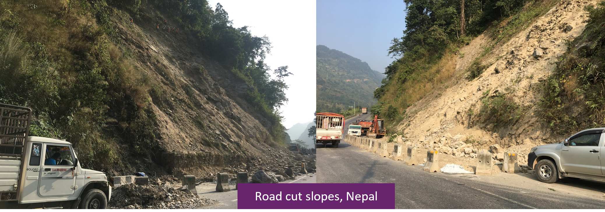 Two pictures of road cut slopes in Nepal